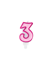 Birthday candle Number 3, pink, 7cm
