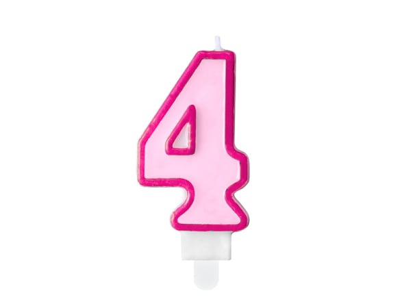 Birthday candle Number 4, pink, 7cm