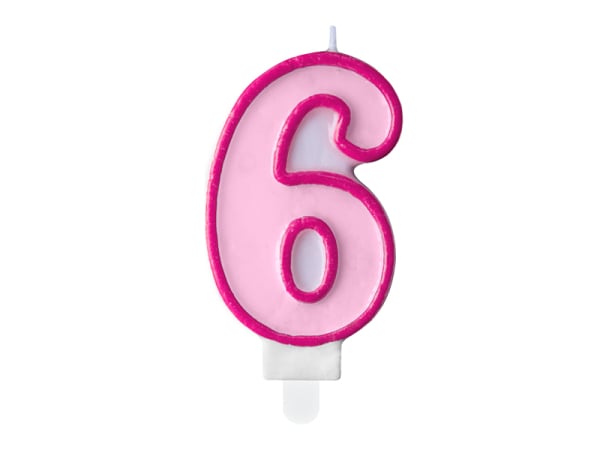 Birthday candle Number 6, pink, 7cm