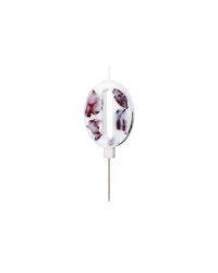 Birthday Candle Number '0', White with Flower Petals, 8 cm
