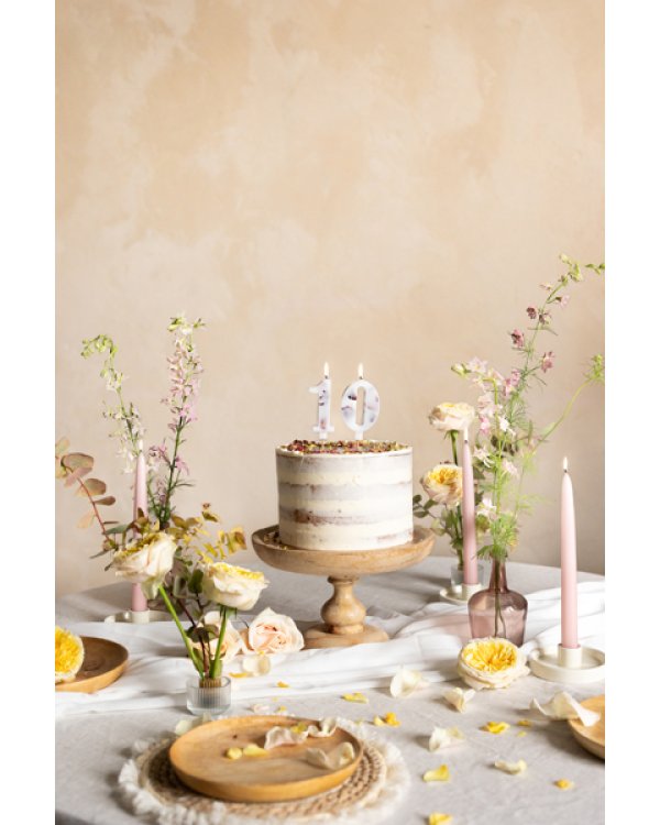 Birthday Candle Number '0', White with Flower Petals, 8 cm