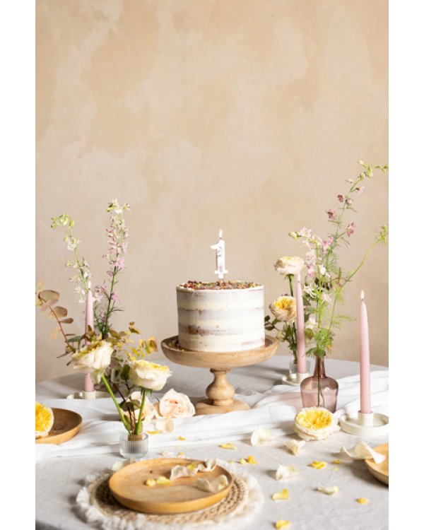Birthday Candle Number '1', White with Flower Petals, 8 cm