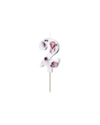 Birthday Candle Number '2', White with Flower Petals, 8 cm