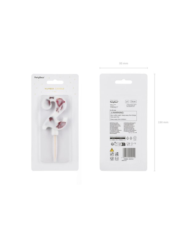 Birthday Candle Number '2', White with Flower Petals, 8 cm