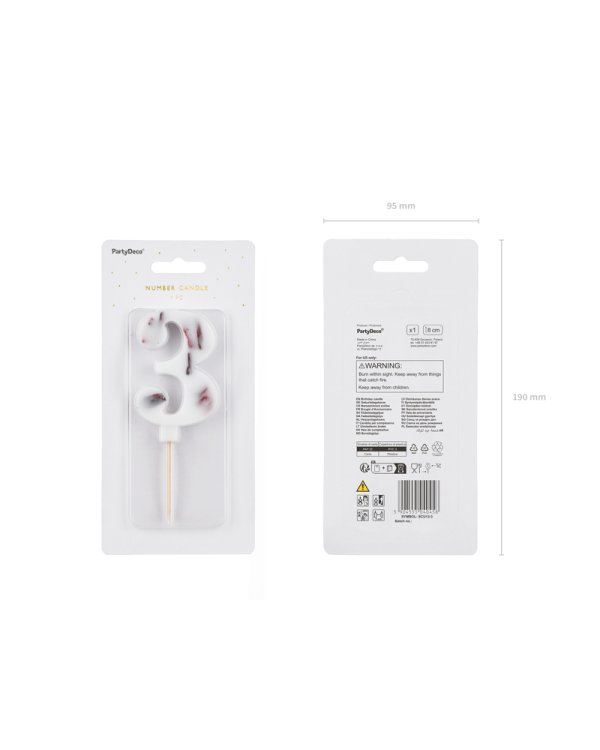 Birthday Candle Number '3', White with Flower Petals, 8 cm