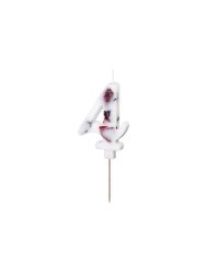Birthday Candle Number '4', White with Flower Petals, 8 cm