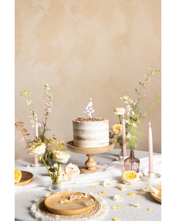 Birthday Candle Number '4', White with Flower Petals, 8 cm
