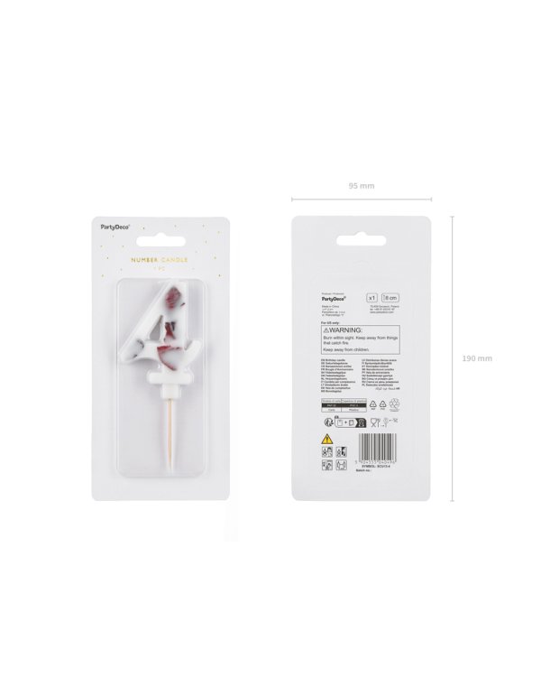 Birthday Candle Number '4', White with Flower Petals, 8 cm