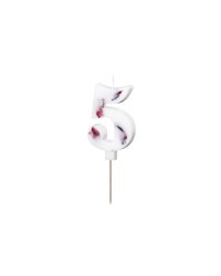 Birthday Candle Number '5', White with Flower Petals, 8 cm