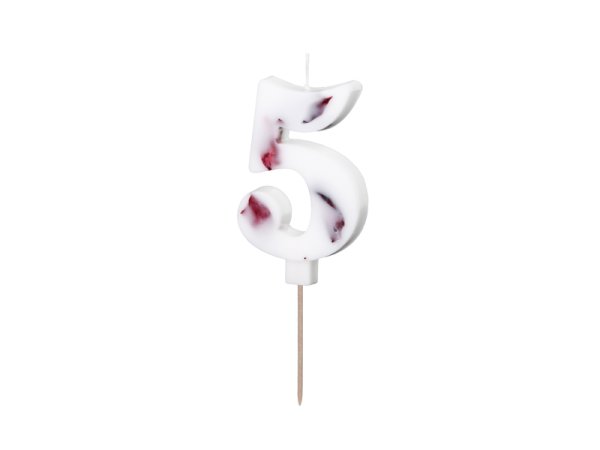 Birthday Candle Number '5', White with Flower Petals, 8 cm