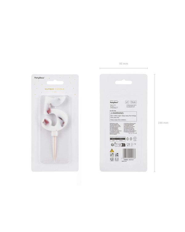 Birthday Candle Number '5', White with Flower Petals, 8 cm