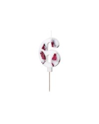 Birthday Candle Number '6', White with Flower Petals, 8 cm