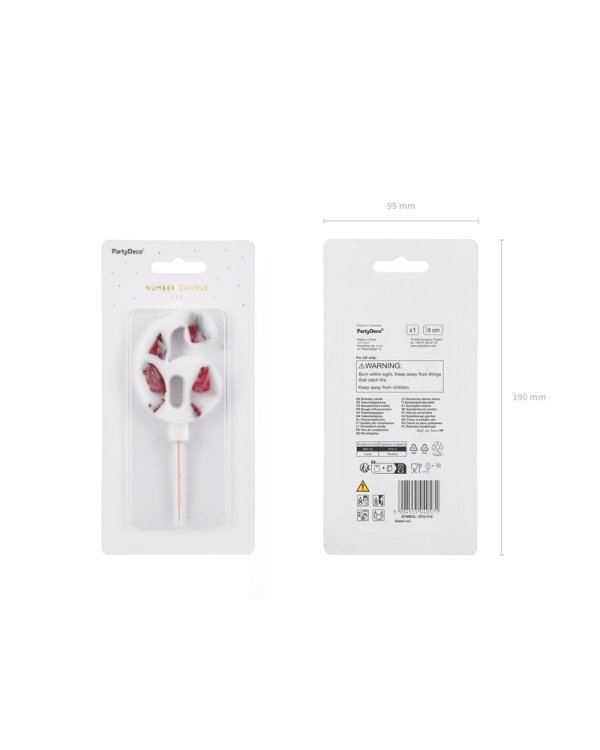 Birthday Candle Number '6', White with Flower Petals, 8 cm