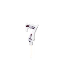 Birthday Candle Number '7', White with Flower Petals, 8 cm
