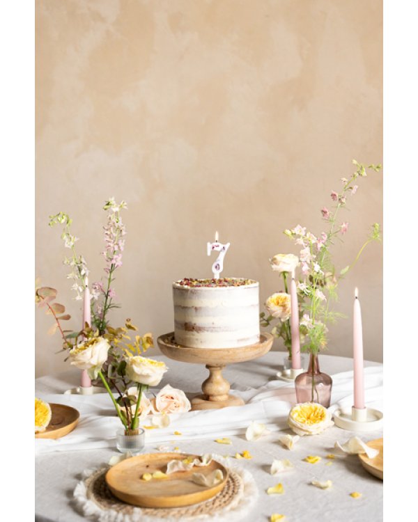Birthday Candle Number '7', White with Flower Petals, 8 cm