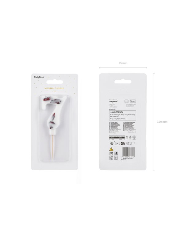 Birthday Candle Number '7', White with Flower Petals, 8 cm