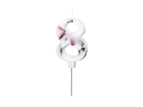 Birthday Candle Number '8', White with Flower Petals, 8 cm