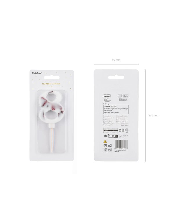Birthday Candle Number '8', White with Flower Petals, 8 cm