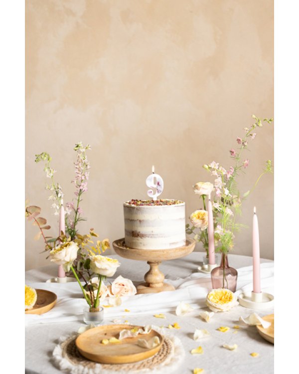 Birthday Candle Number '9', White with Flower Petals, 8 cm