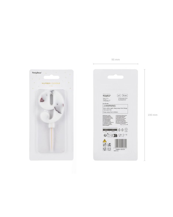 Birthday Candle Number '9', White with Flower Petals, 8 cm