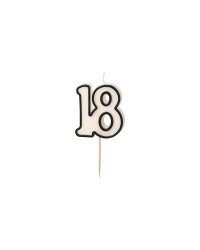 Birthday candle number 18, 5.5cm, black and white