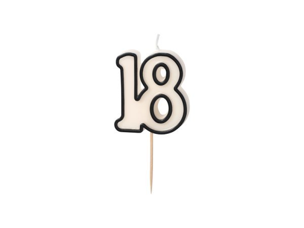 Birthday candle number 18, 5.5cm, black and white