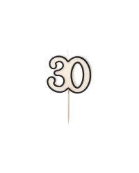 Birthday candle number 30, 5.5cm, black and white