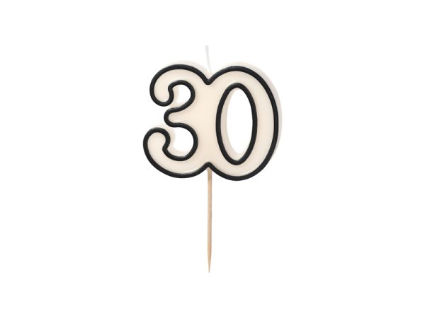 Birthday candle number 30, 5.5cm, black and white