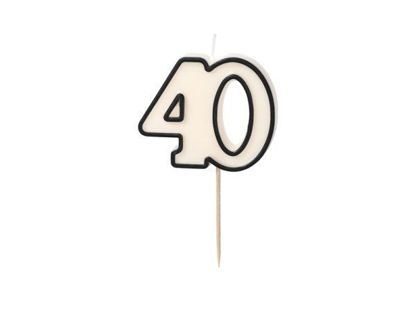 Birthday candle number 40, 5.5cm, black and white