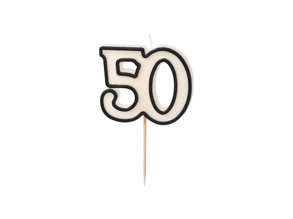 Birthday candle number 50, 5.5cm, black and white