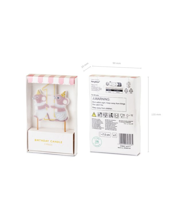 Birthday candle number 1 Mice, 7.5 cm, mix
