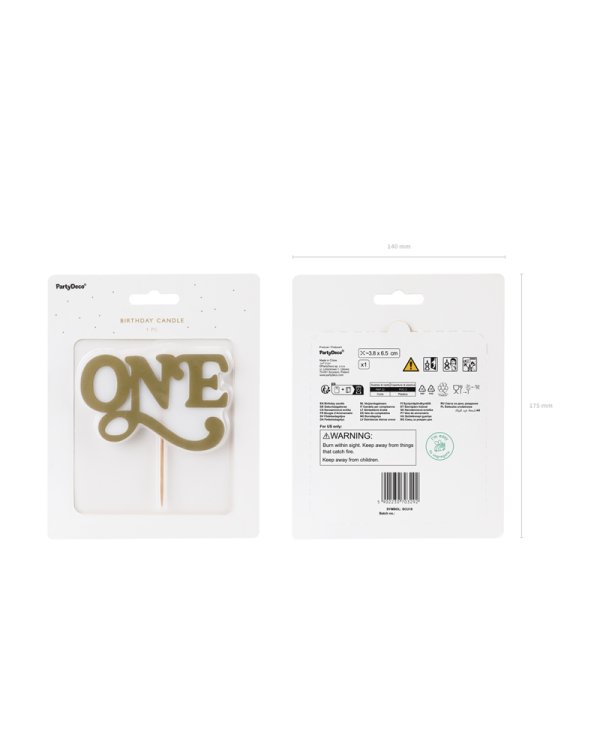 Birthday candle ONE, 3.8x6.5 cm, cold gold
