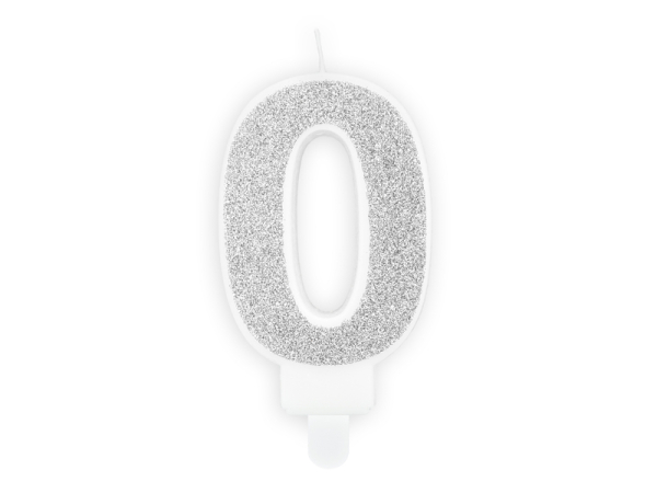 Birthday candle Number 0, silver, 7cm
