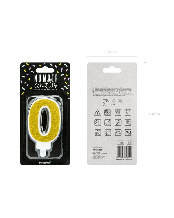 Birthday candle Number 0, gold, 7cm