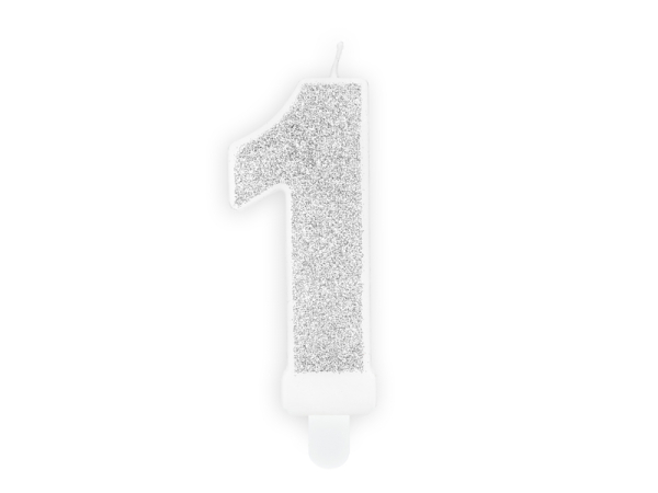 Birthday candle Number 1, silver, 7cm