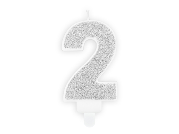 Birthday candle Number 2, silver, 7cm