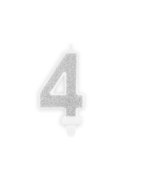 Birthday candle Number 4, silver, 7cm