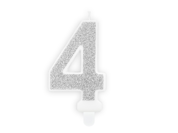 Birthday candle Number 4, silver, 7cm