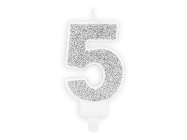 Birthday candle Number 5, silver, 7cm