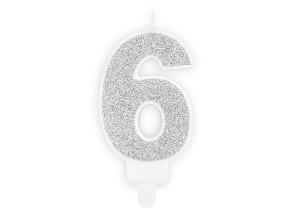 Birthday candle Number 6, silver, 7cm