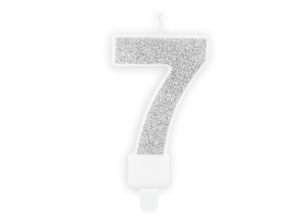 Birthday candle Number 7, silver, 7cm