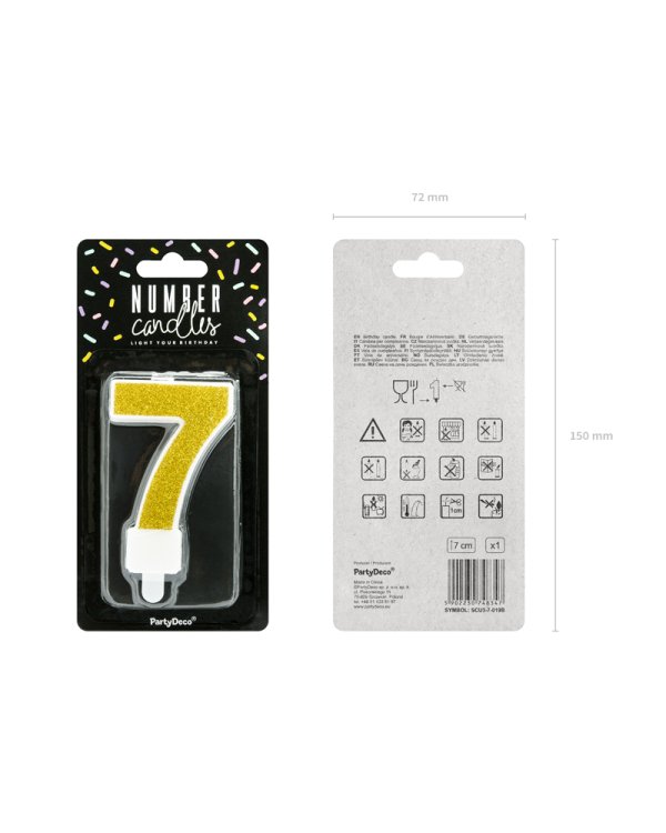 Birthday candle Number 7, gold, 7cm