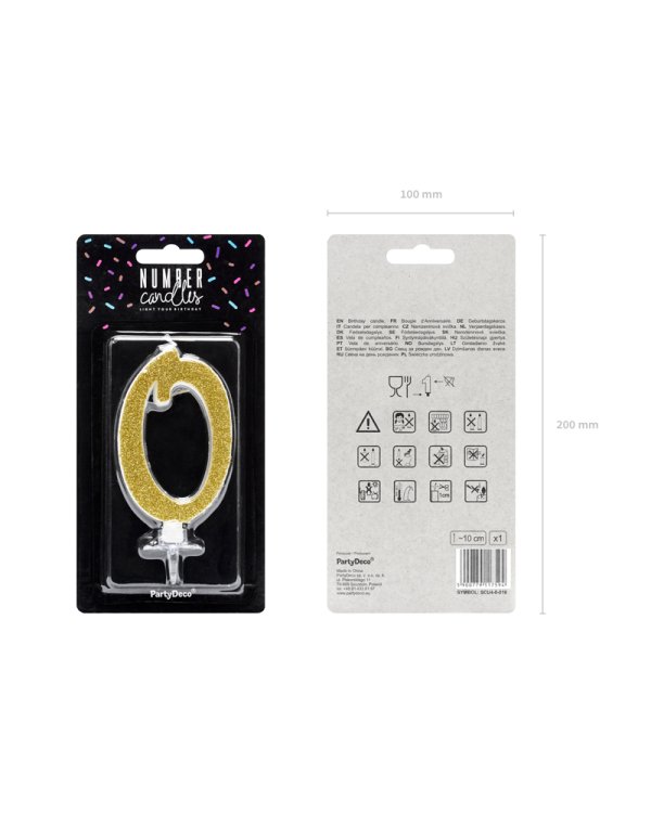 Birthday candle Number 0, gold, 10cm