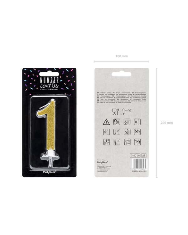 Birthday candle Number 1, gold, 10cm