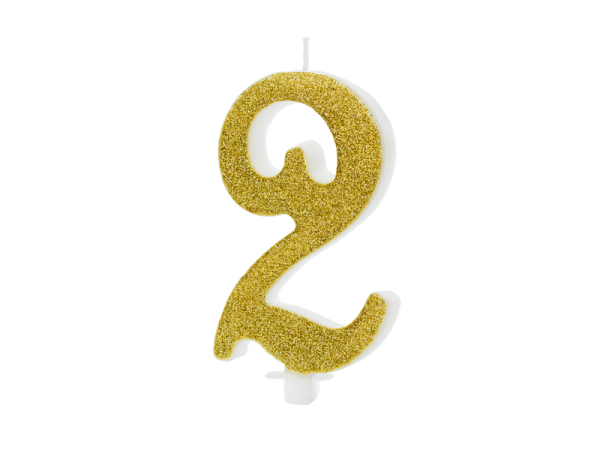 Birthday candle Number 2, gold, 10cm