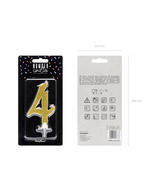Birthday candle Number 4, gold, 10cm
