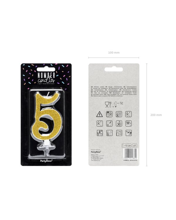 Birthday candle Number 5, gold, 10cm