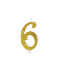 Birthday candle Number 6, gold, 10cm