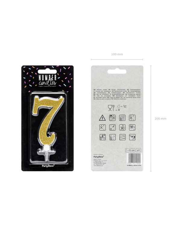 Birthday candle Number 7, gold, 10cm