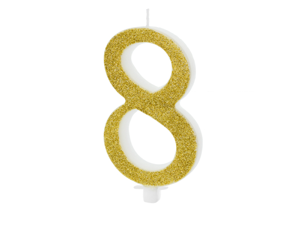 Birthday candle Number 8, gold, 10cm